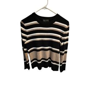 Investments Petites Striped Knit Top PM Black‎ White Tan Neutral Soft